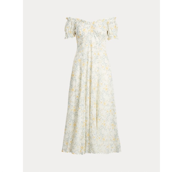 POLO RALPH LAUREN: Off-The-Shoulder Puff-Sleeve Midi-Dress (NWT) - Picture 6 of 8